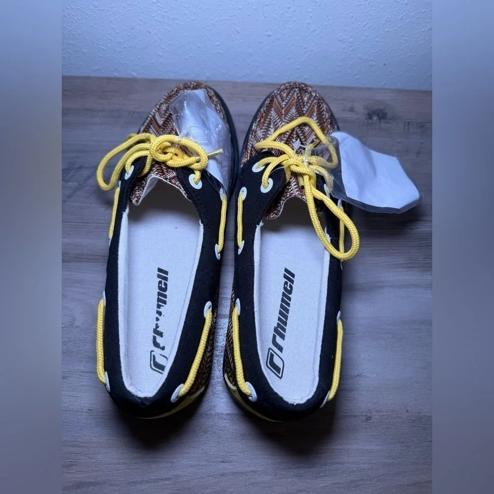 Men's Loafers/Boat Shoes,Zig Zag Design,Brown Yellow & Black,Size US 9,NWT